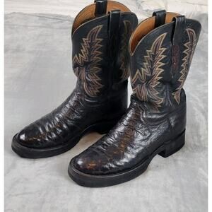 Lucchese 2000 boots size 10.5 D Black Cherry Full Quill Ostrich Leather T4116HD